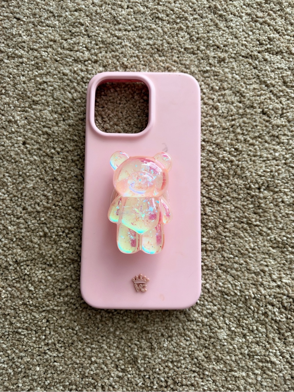 Velvet caviar strawberry milk IPhone 15 pro max Case with pink bear popsocket
